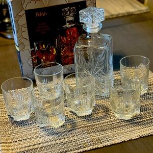 PAKSH 7 Piece Glass Whiskey Set Decanter & 6 Scotch Glasses Italian Crafted